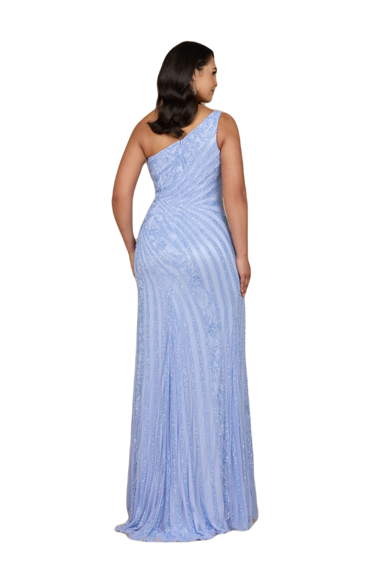 LARA New York One-Shoulder Beaded Gown with Slit, Alternate, color, Blue Iris
