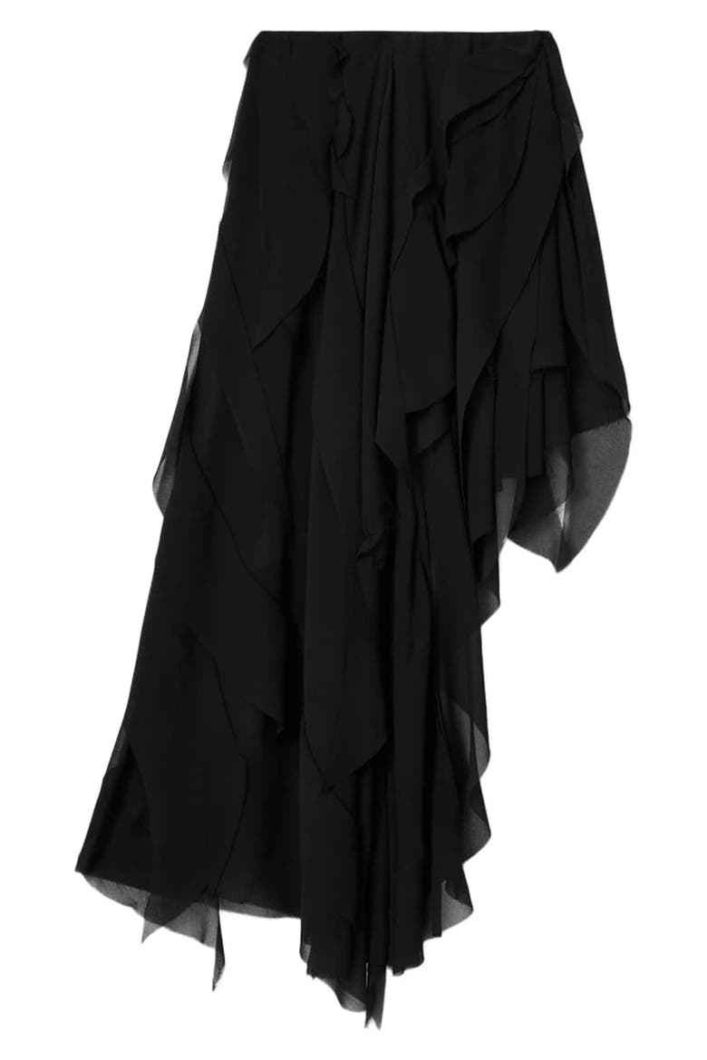 Melody Layered Ruffle Midi Skirt, Alternate, color, BLACK
