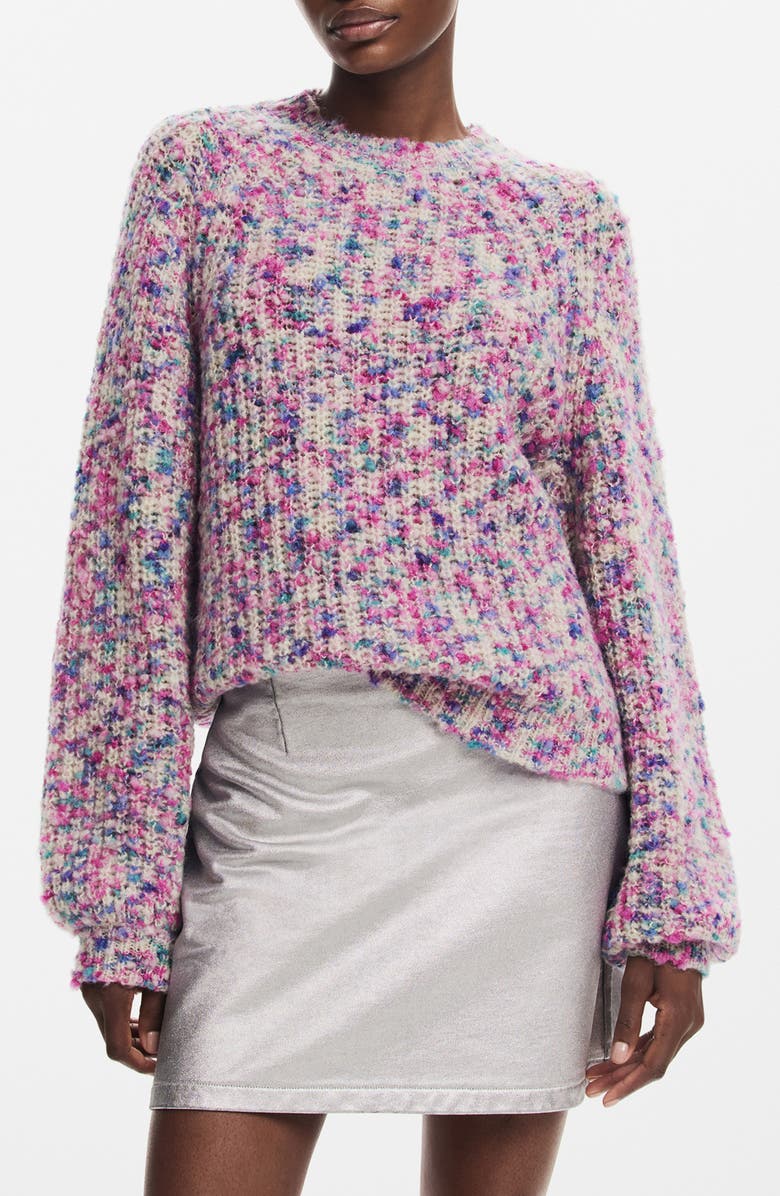 Desigual Birmingham Marled Blouson Sweater, Main, color, Pink Mix