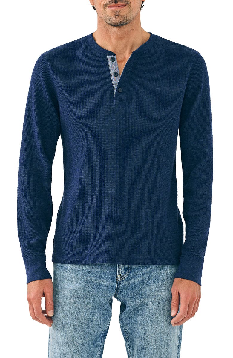 Faherty Surplus Long Sleeve Organic Cotton Waffle Henley, Main, color, Deep Sea Heather