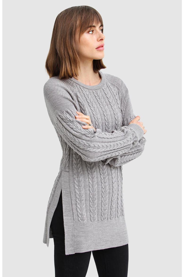 At Last Cable Knit Jumper with Slit, Main, color, Grey Marle