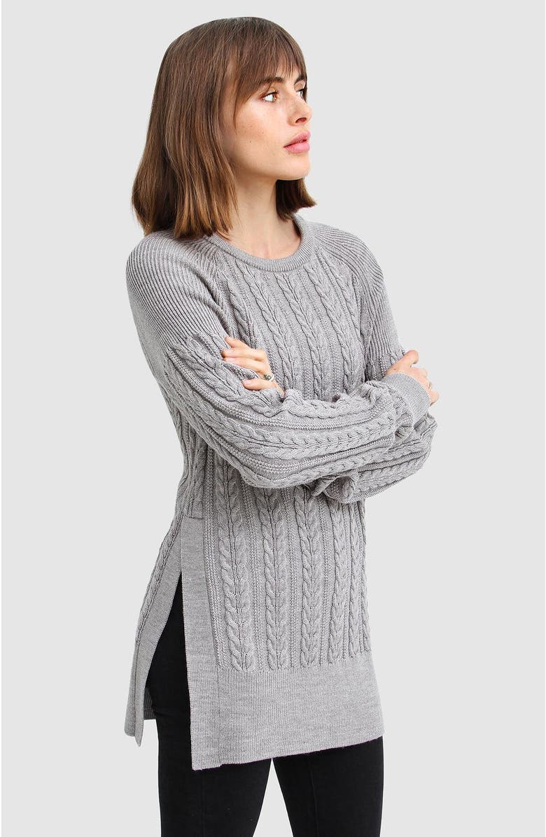 Belle & Bloom At Last Cable Knit Jumper with Slit, Main, color, Grey Marle