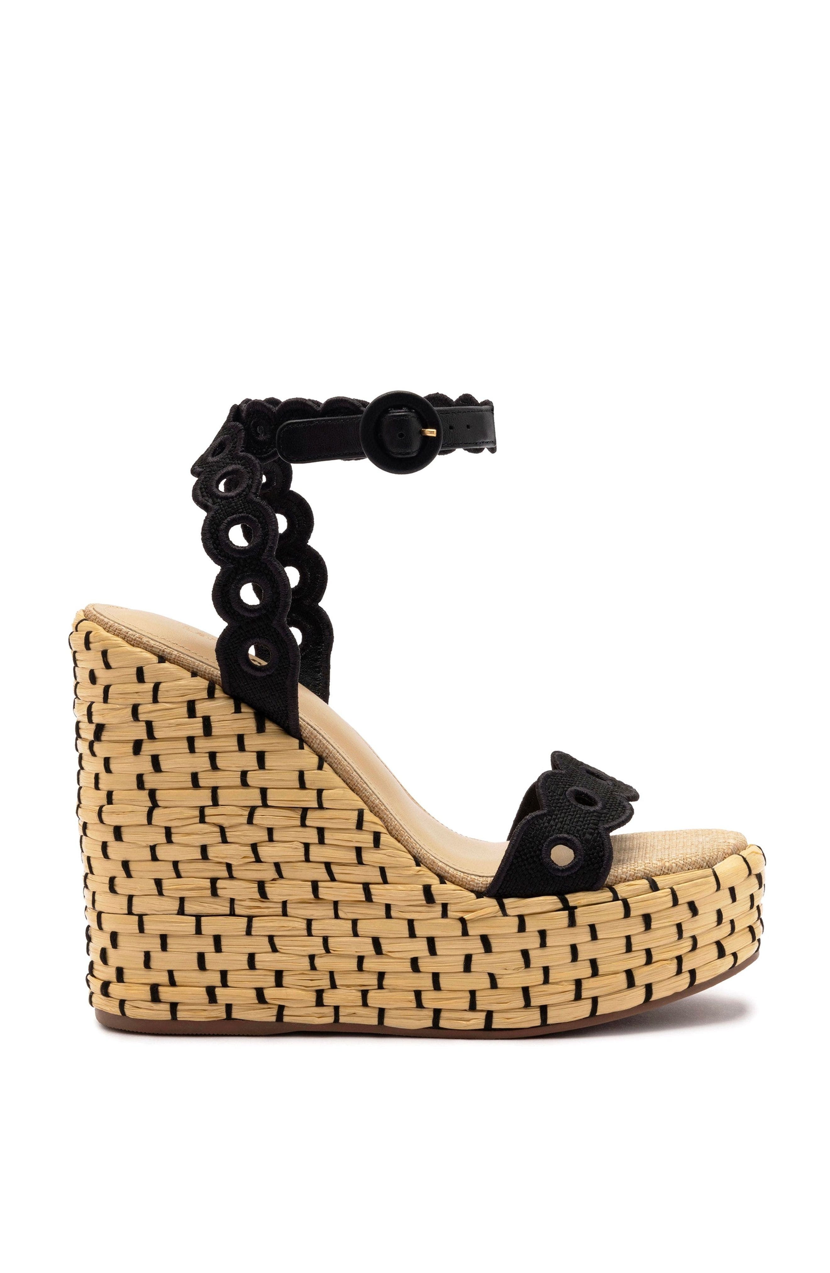 Larroudé Florence Broderie Wedge, Main, color, Black