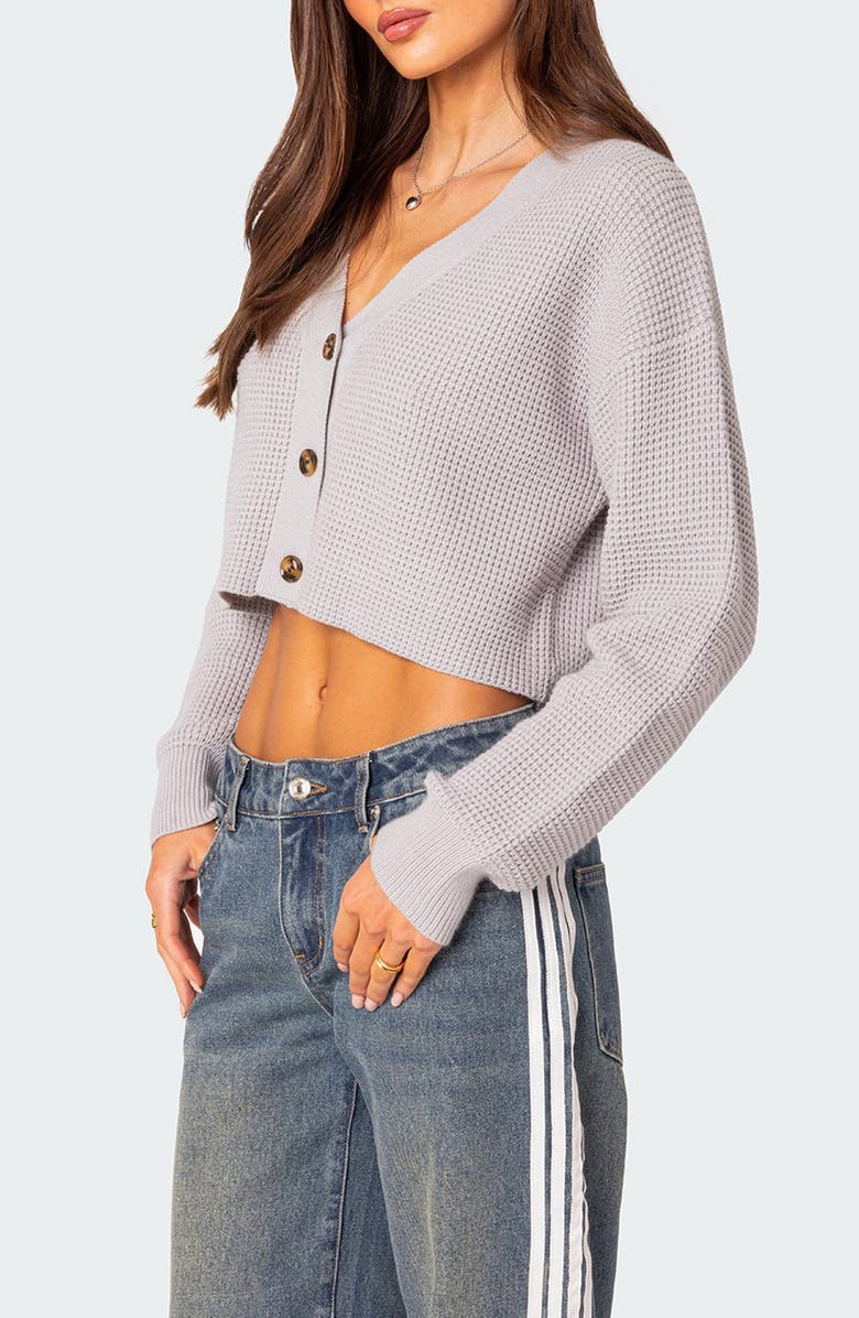 EDIKTED Waffle Knit Crop Cardigan, Alternate, color, 
