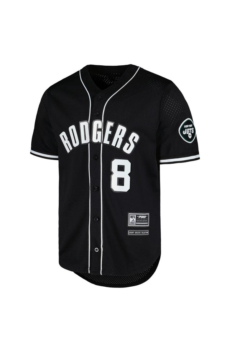 PRO STANDARD Men's Pro Standard Aaron Rodgers Black New York Jets Mesh Baseball Button-Up T-Shirt, Alternate, color, 