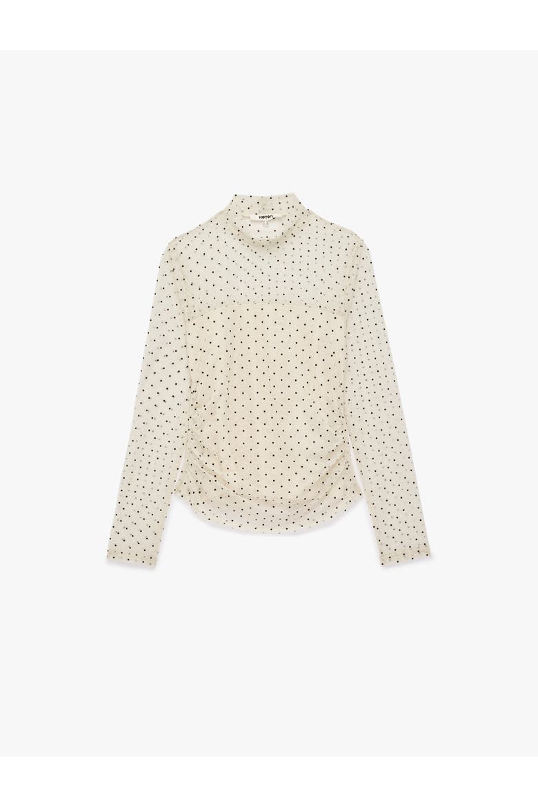 Long Sleeve High Neck Polka Dot Mesh Blouse, Alternate, color, ECRU DESIGN