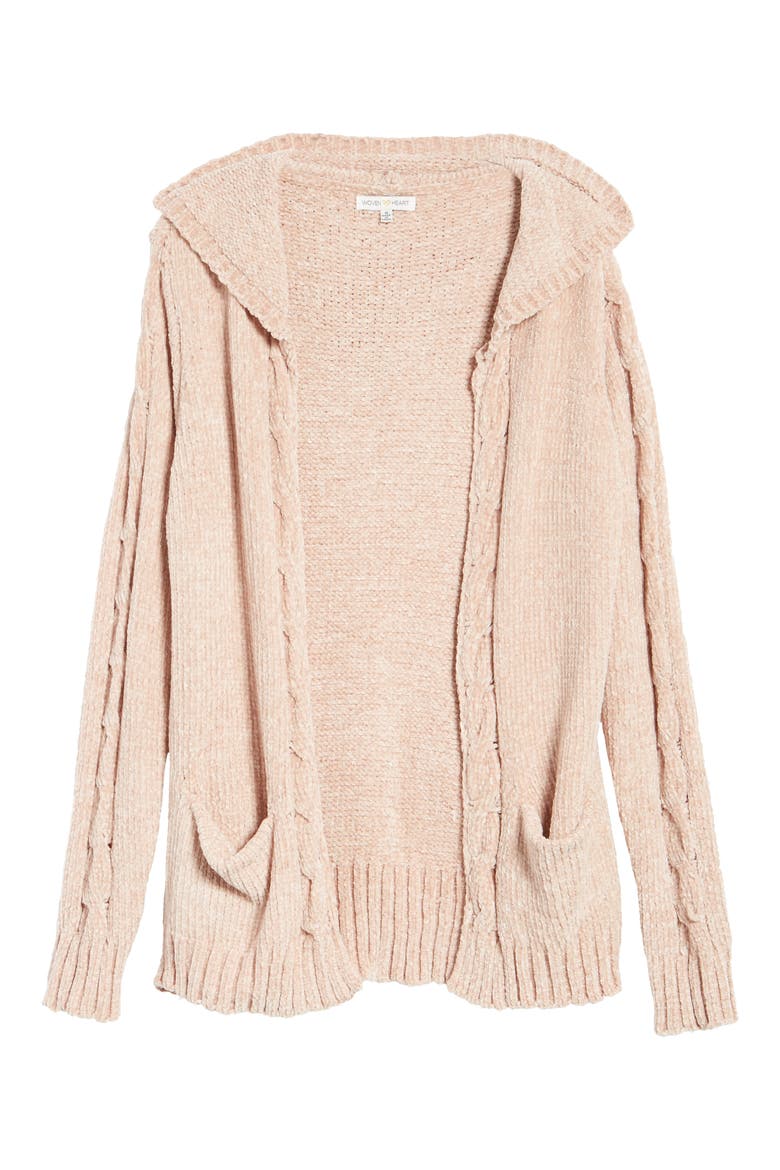 Chenille Hooded Cardigan, Alternate, color, BLUSH