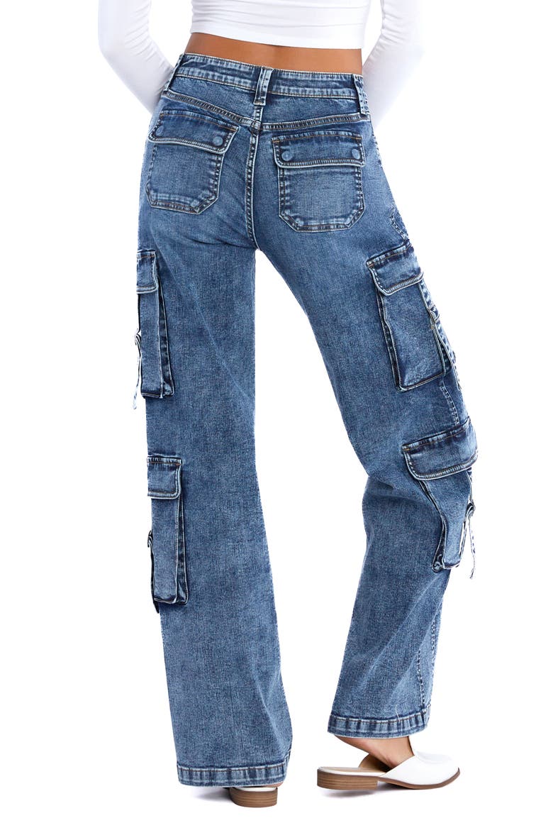 High Waist Straight Leg Cargo Jeans, Alternate, color, CARGO BLUE
