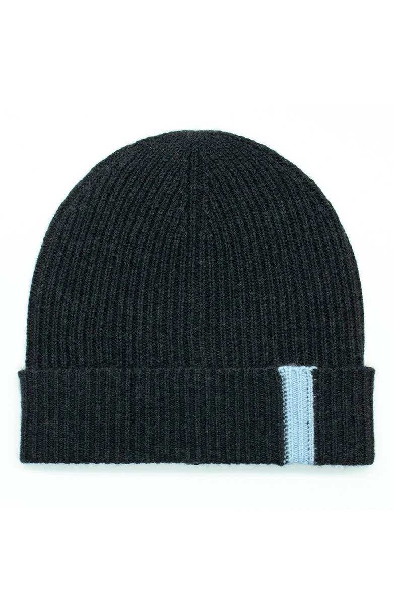 Portolano Contrast Detail Rib Cuff Beanie, Main, color, Charcoal/Bright Blue