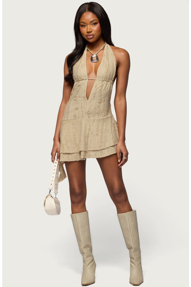 Distressed Halter Minidress, Alternate, color, TAN