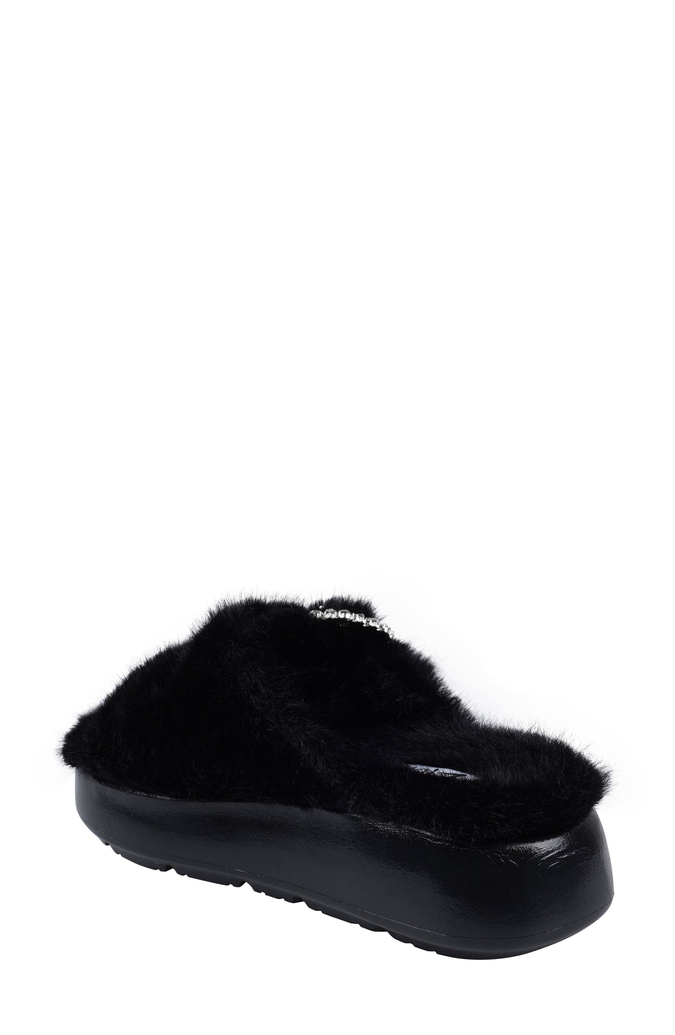 ZIGIny Fly Faux Fur Platform Slide Sandal, Alternate, color, Black
