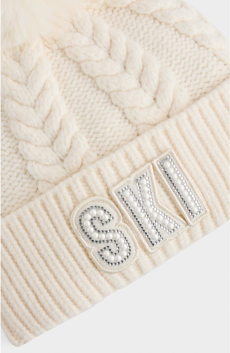 Rudsak Mae Embellished Ski logo Knit Hat, Alternate, color, Vanilla
