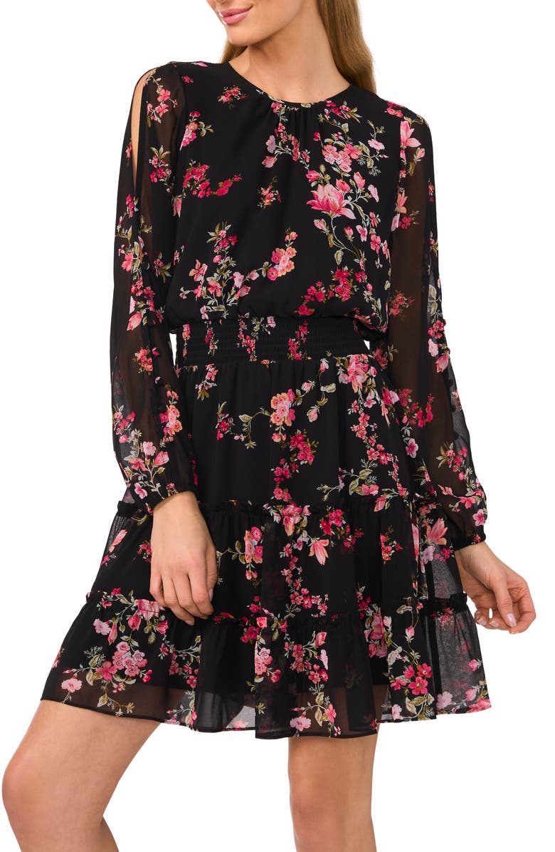 CeCe Floral Cold Shoulder Long Sleeve Tiered Dress, Alternate, color, 