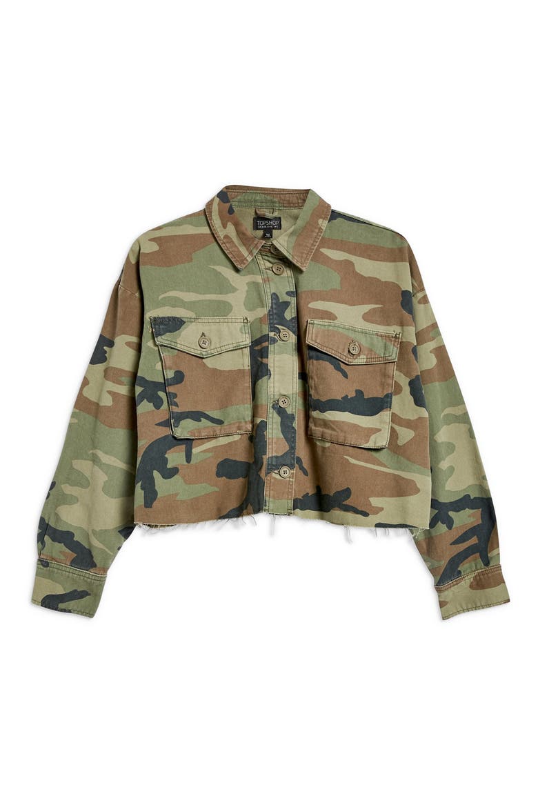 Benny Camouflage Crop Shirt Jacket, Alternate, color, GREEN MULTI