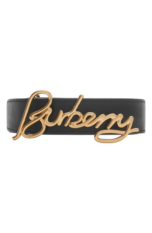 Burberry Reversible Script Logo Belt In Sand Check/black