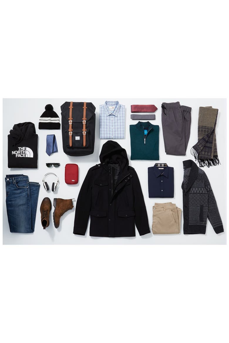 Wool Blend Hooded Military Jacket, Alternate, color, BLACK