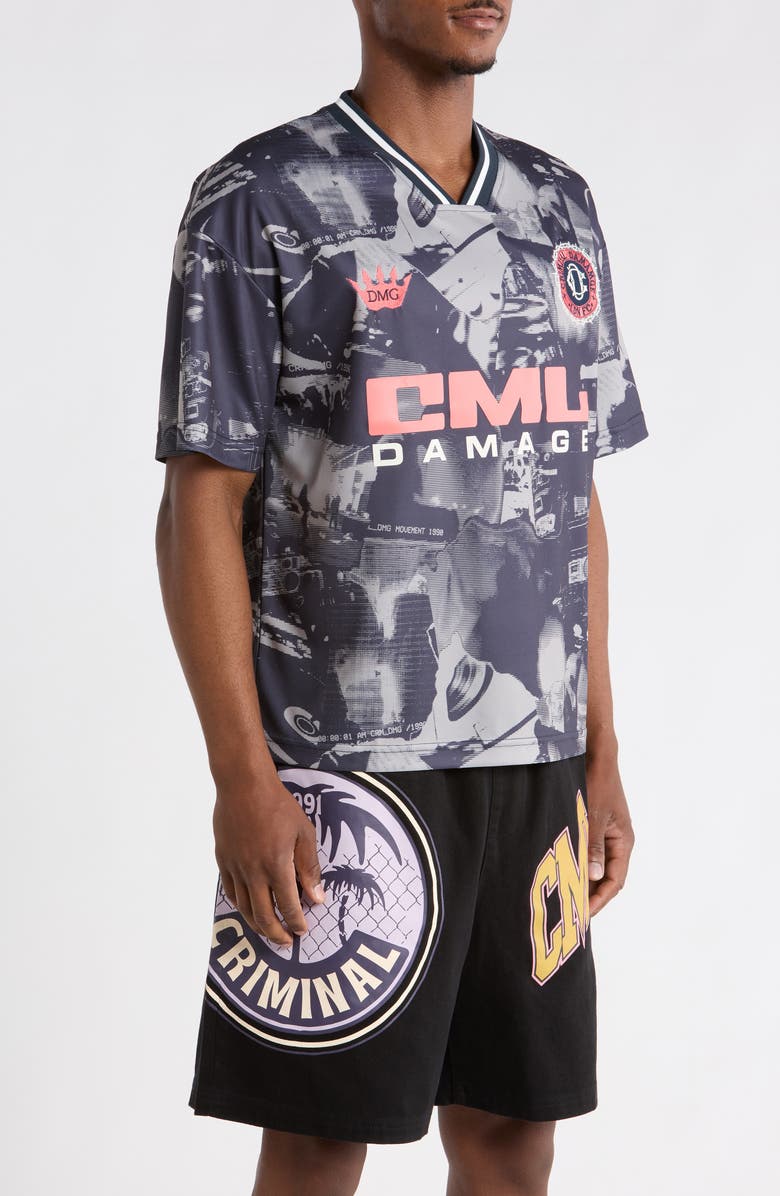 CRIMINAL DAMAGE Carnival FC Football T-Shirt, Alternate, color, Greyscale/ Coral