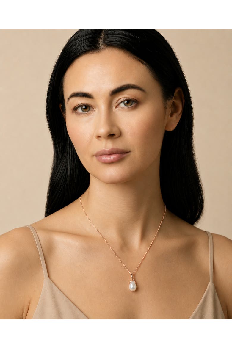 10-11mm Freshwater Pearl Olive Drop Pendant, Alternate, color, Rose Gold Plated