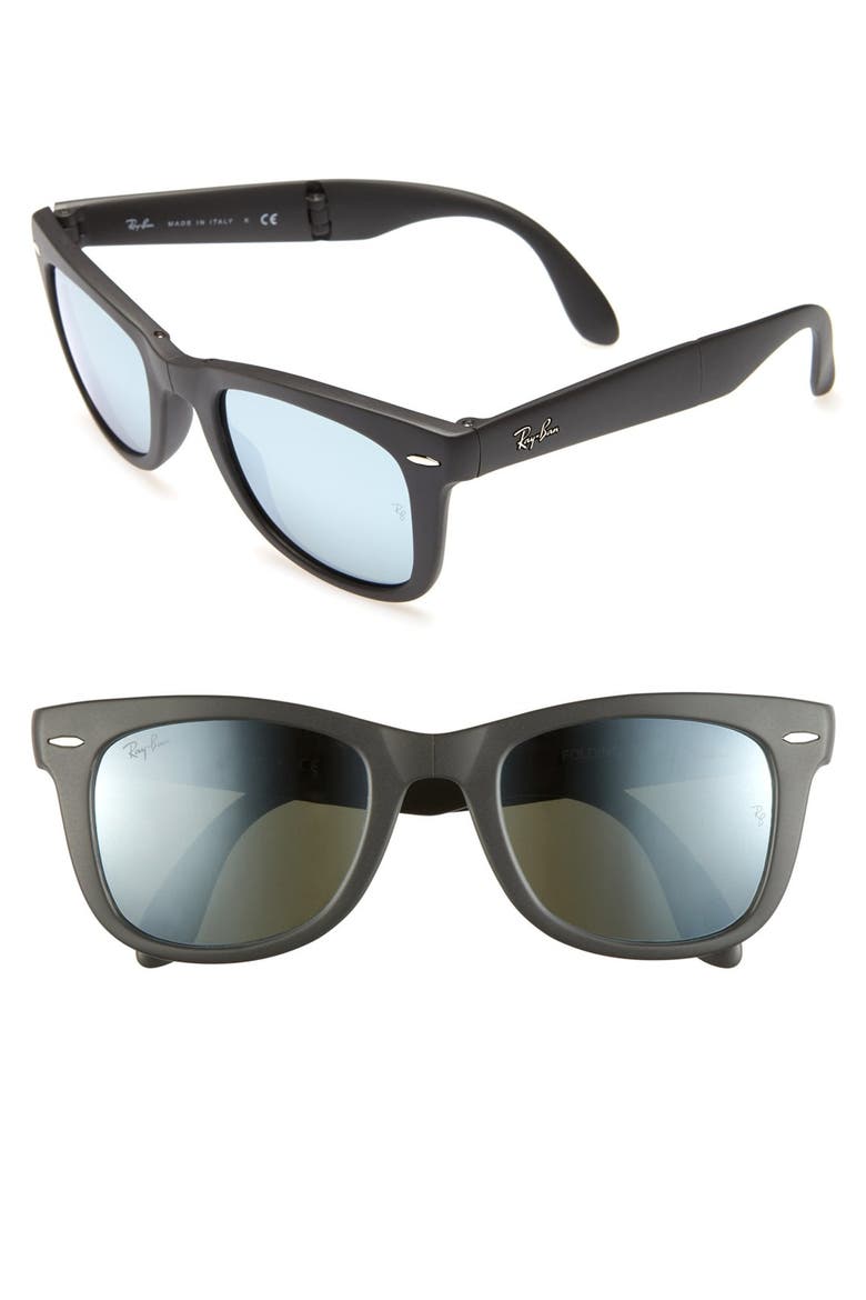 'Folding Wayfarer' 50mm Sunglasses, Main, color, MATTE GREY