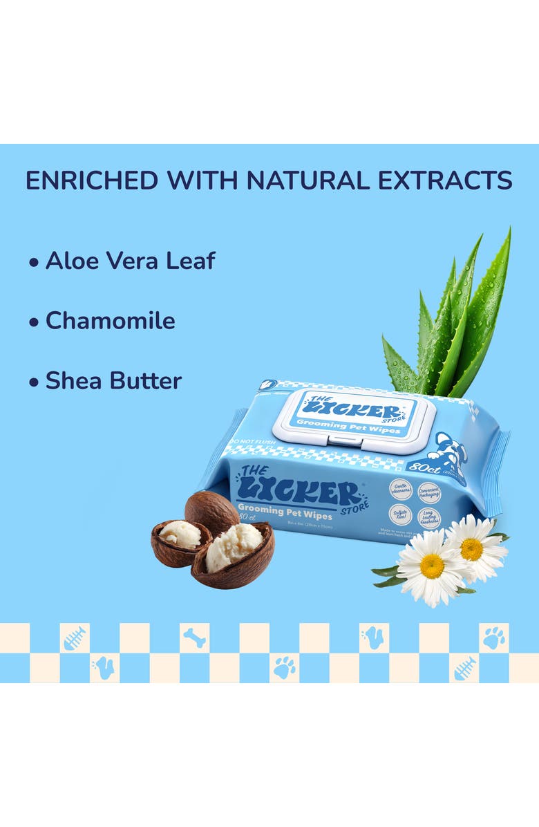 The Licker Store Dog Grooming Wipes, Hydrating & Hypoallergenic, Unscented, Aloe, Chamomile & Shea Butter, Alternate, color, White - 1Pack (80 Ct)