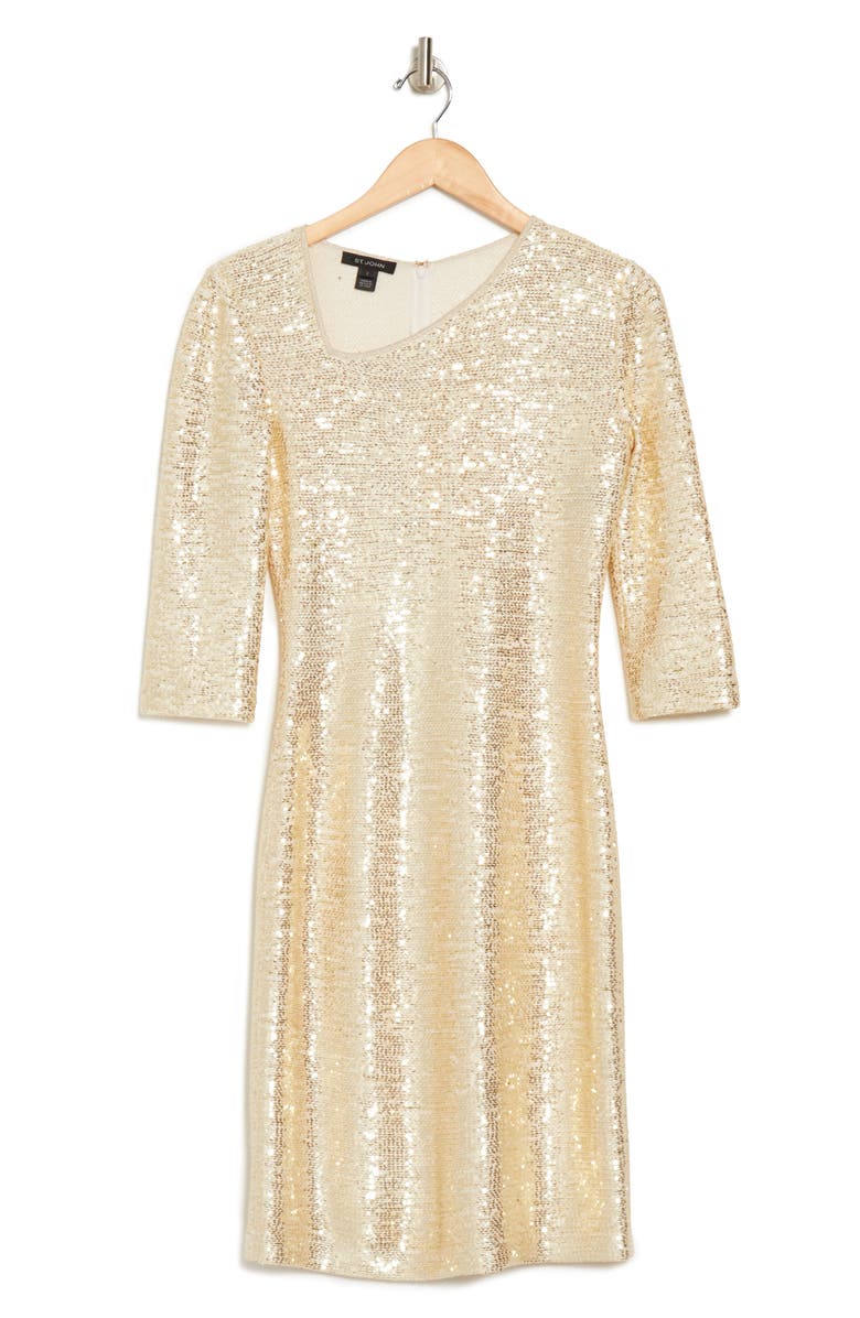 St. John Collection Asymmetrical Neck Sequin Knit Dress, Alternate, color,