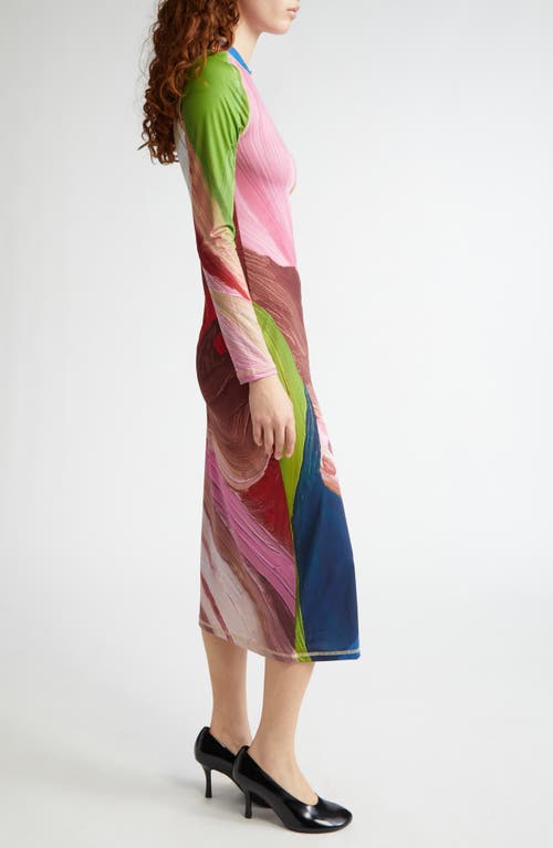 Stine Goya Print Long Sleeve Body-con Stretch Jersey Midi Dress In Multi