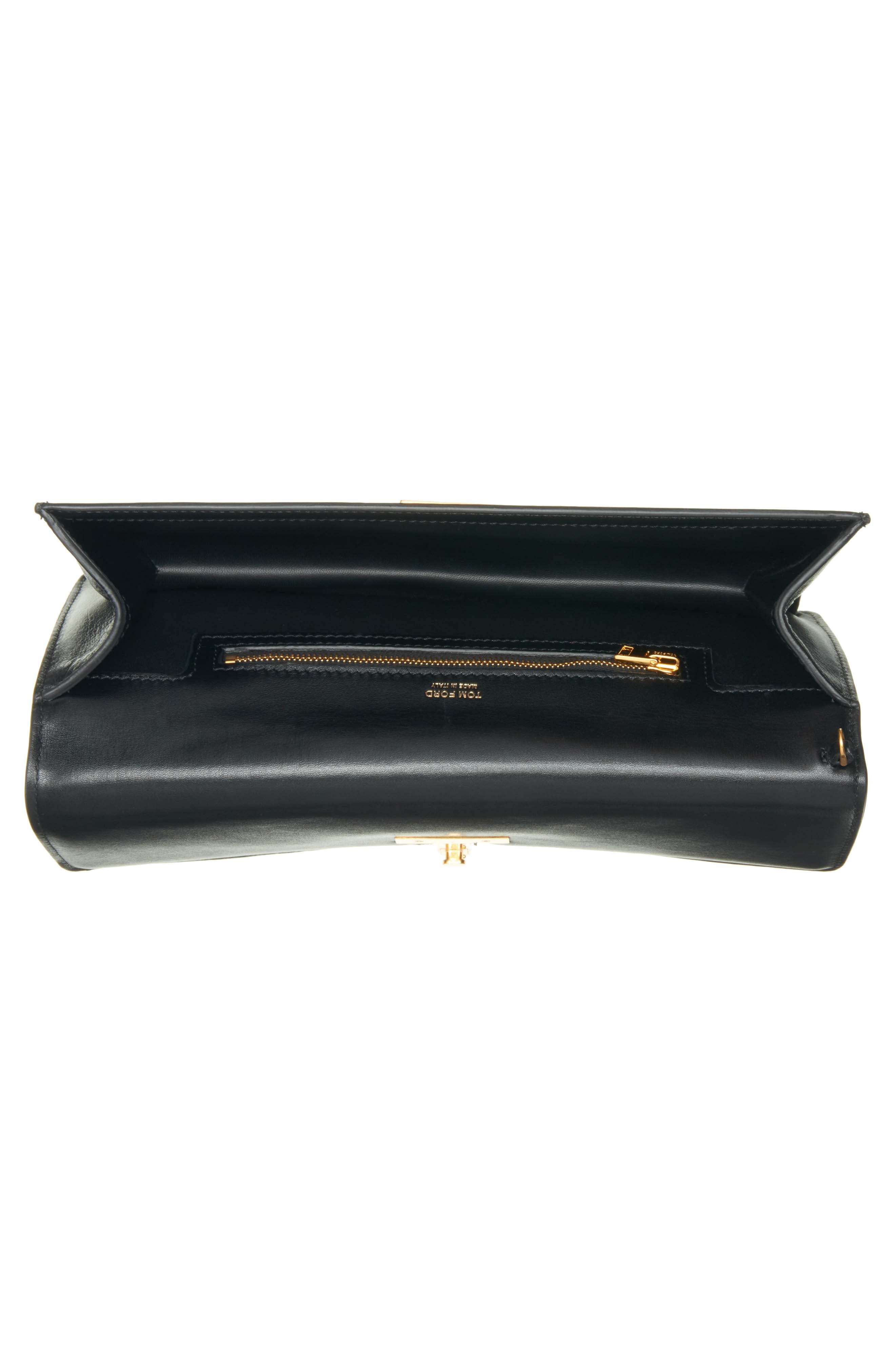 TOM FORD Wallis Calfskin Clutch, Alternate, color, Black