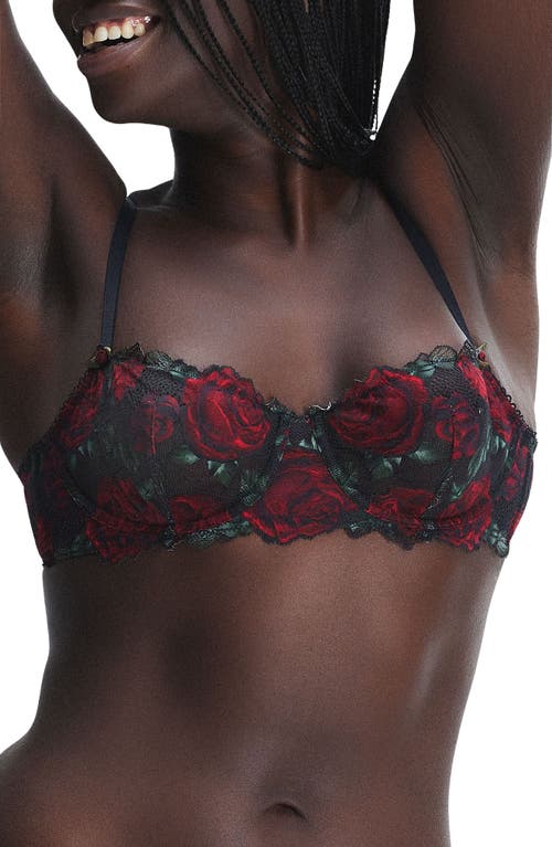 Savage X Fenty Les Roses Underwire Unlined Balconette Bra In Black Caviar