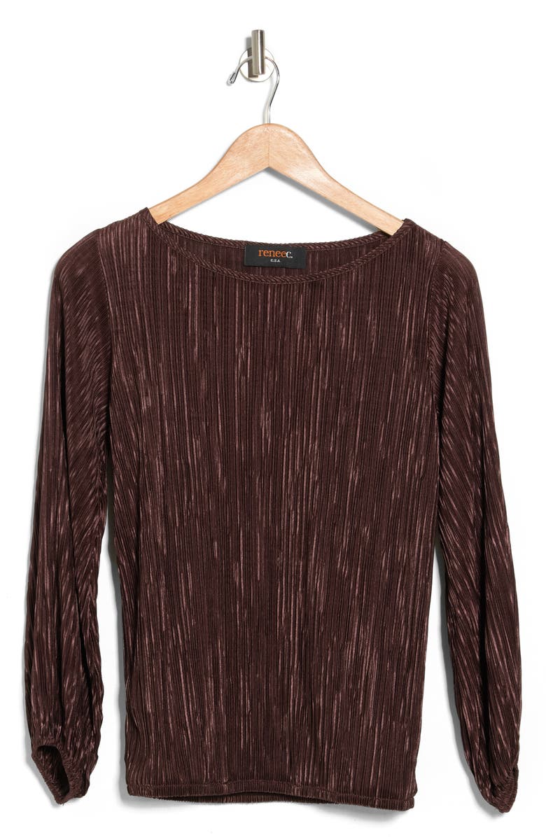Renee C Plissé Long Puff Sleeve Top, Alternate, color, Brown