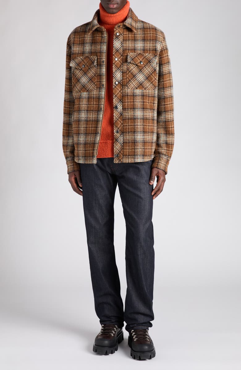 Moncler Plaid Wool Flannel Shirt, Alternate, color, Light Brown