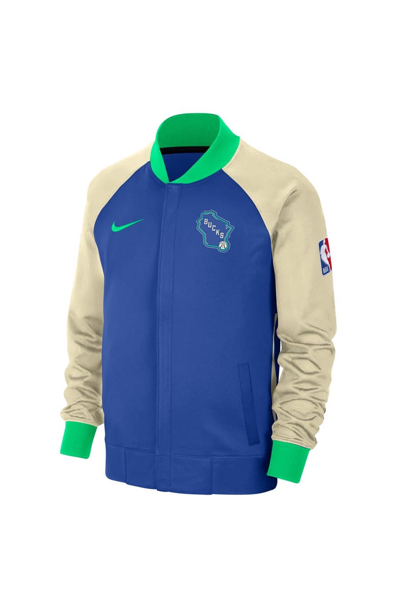 Nike Men's Nike Royal Milwaukee Bucks 2023/24 City Edition Authentic Showtime Performance Raglan Full-Zip Jacket, Alternate, color, 