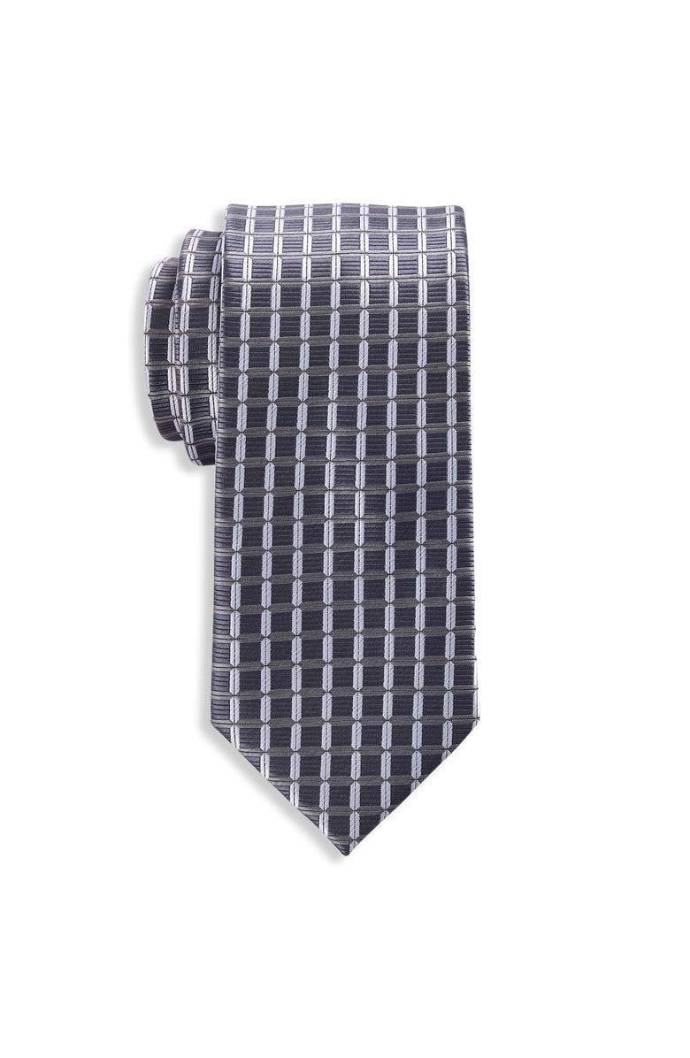 Oak Hill by DXL Big & Tall Grid Patterned Tie, Main, color, Charcoal