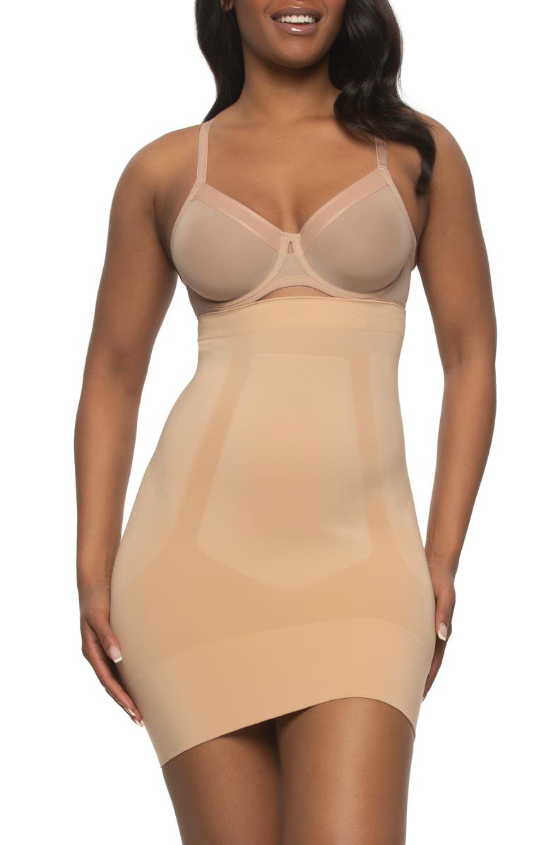 Felina Fusion High Waist Shaper Slip Skirt, Main, color, Warm Neutral