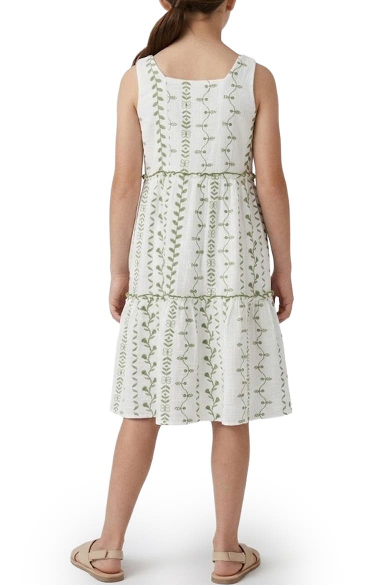 Kids' Embroidered Botanical Sleeveless Tiered Dress, Alternate, color, GREEN