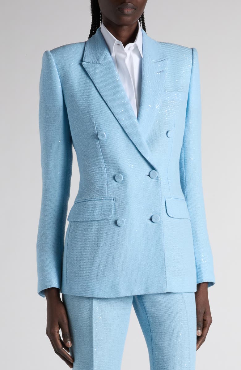 TOM FORD Sequin Embellished Double Breasted Jacket, Alternate, color, Sky Blue