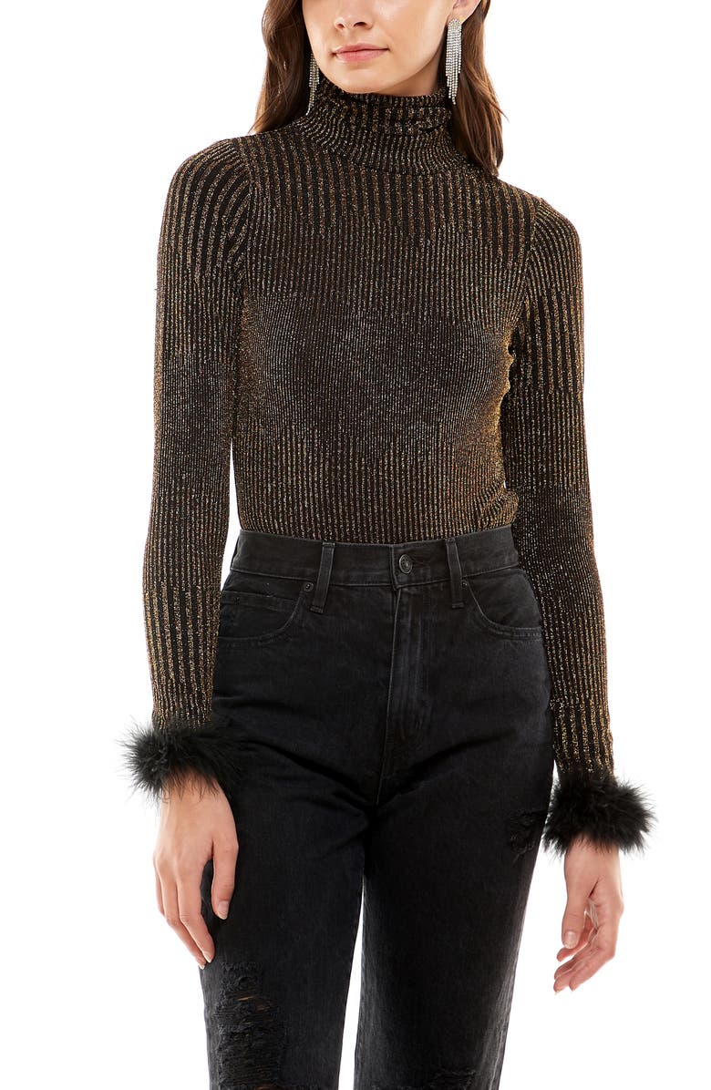 WAYF Besos Metallic Turtleneck Bodysuit, Main, color, 