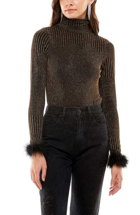 Besos Metallic Turtleneck Bodysuit