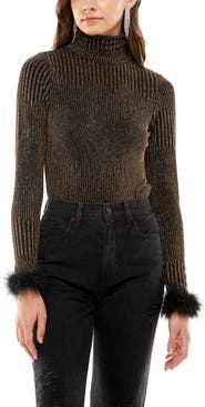 WAYF Besos Metallic Turtleneck Bodysuit