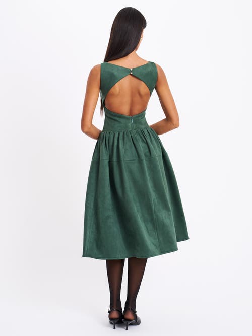 Miss Circle Women Laila Green Suede Boat Neck Backless Midi Dress In Green