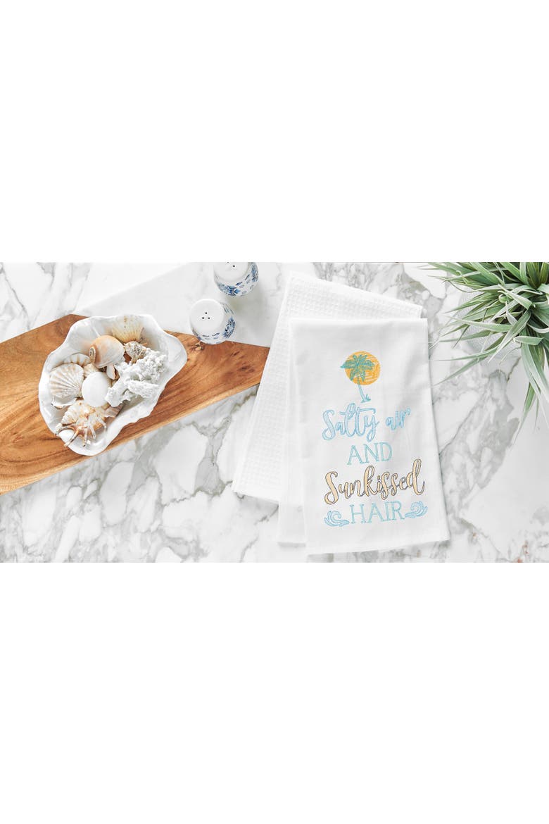 Salty Air And Sunkissed Hair Flour Sack Embroidered Cotton Kitchen Towel, Alternate, color, White