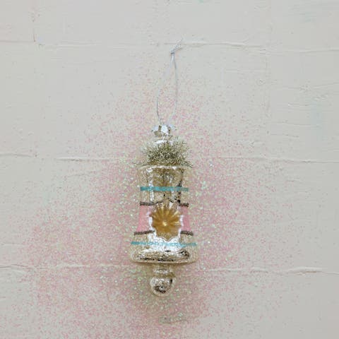 Striped Mercury Glass Ornament with Tinsel and Glitter