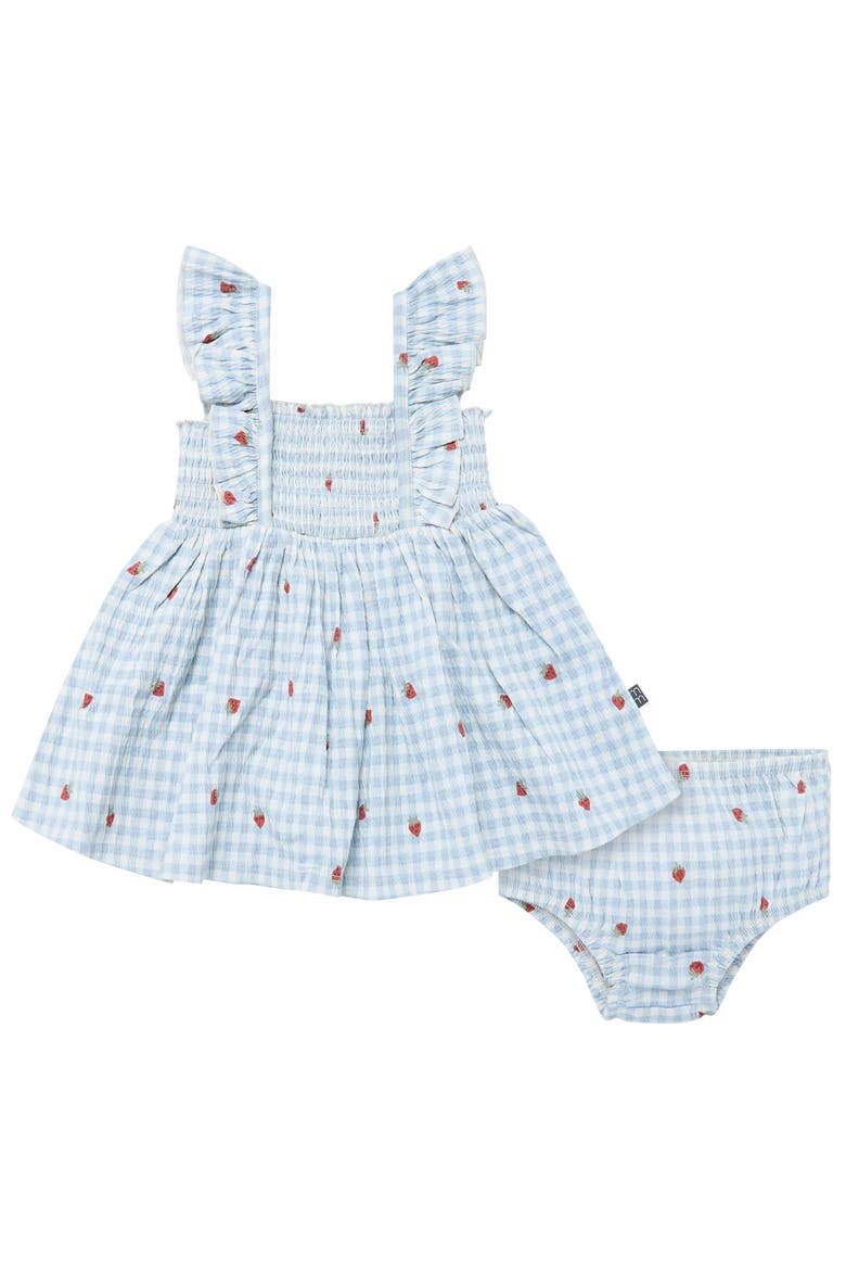 Ruffle Sleeve Dress and Diaper Cover Set, Main, color, Strawberry Gingham