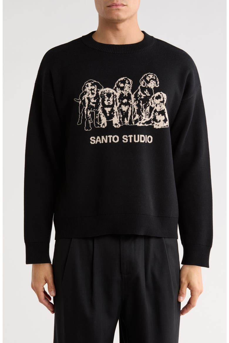 Family Intarsia Cotton Sweater, Main, color, BLACK