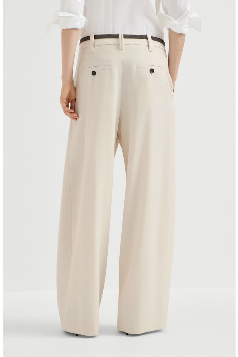 Virgin wool gabardine pleated barrel trousers with monili, Alternate, color, Milk