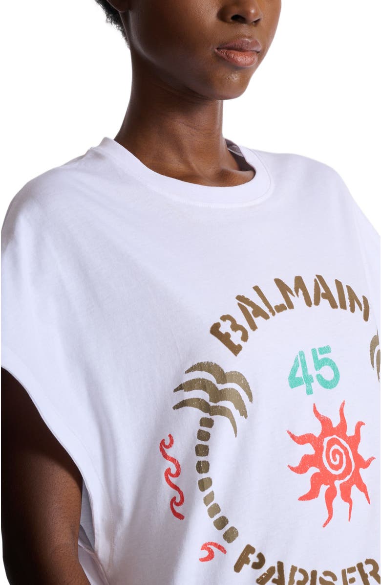 Balmain T-shirt with Balmain Club print, Alternate, color, White
