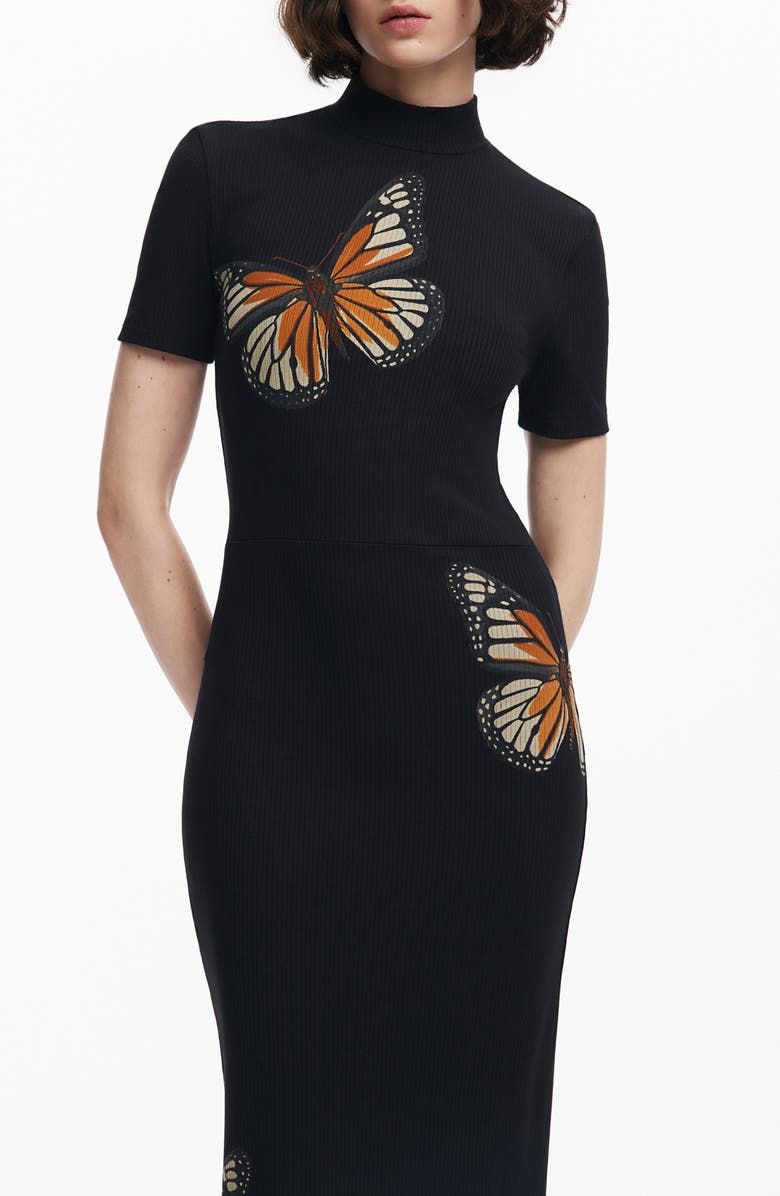 Desigual Virginia Mock Neck Rib Maxi Dress, Alternate, color, 