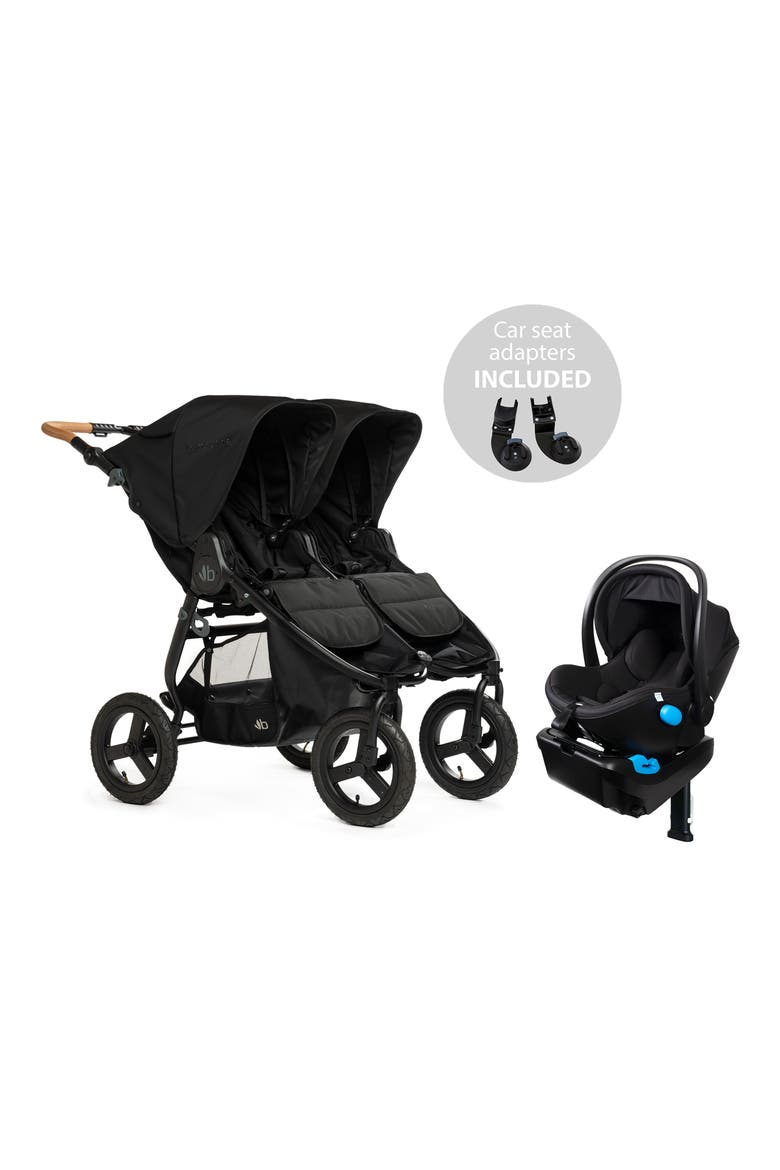 Indie Twin Double Stroller & Clek Liing Railroad Ziip Travel System Car Seat Set, Alternate, color, BLACK