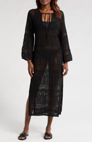 Elan Lace Knit Long Sleeve Cover-Up Midi Dress
