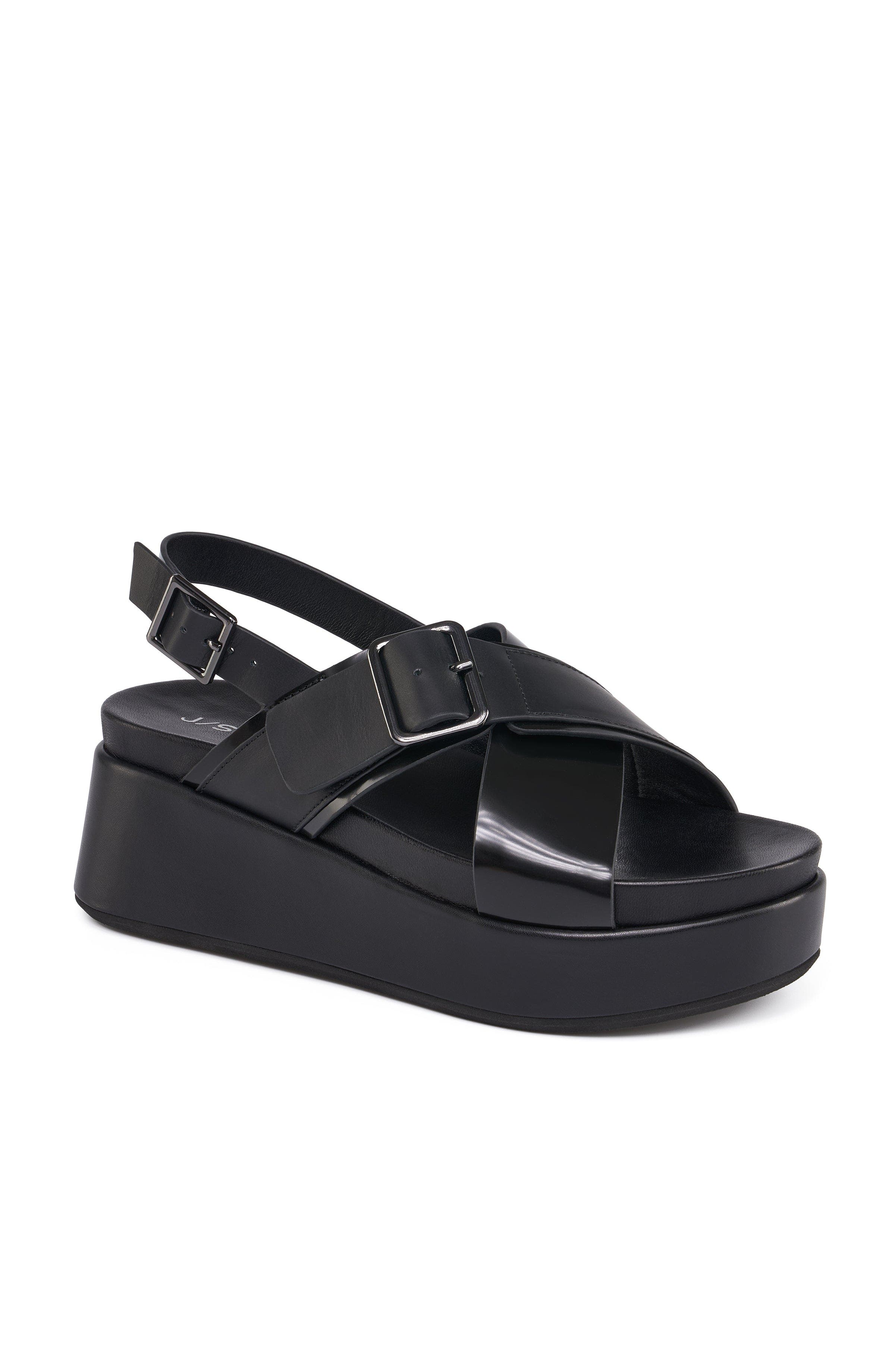 JSlides Footwear Bin Leather Cross Strap Platform Sandal, Main, color, Black