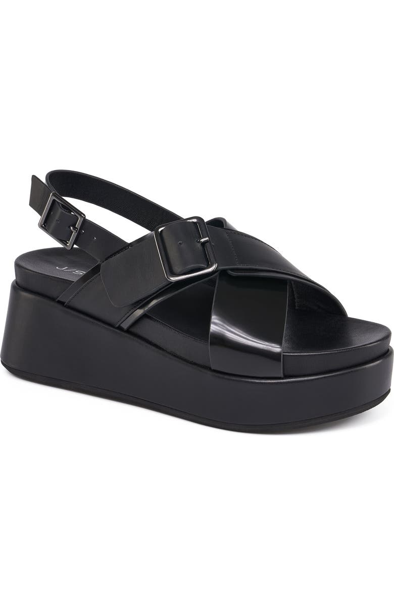JSlides Footwear Bin Leather Cross Strap Platform Sandal, Main, color, Black